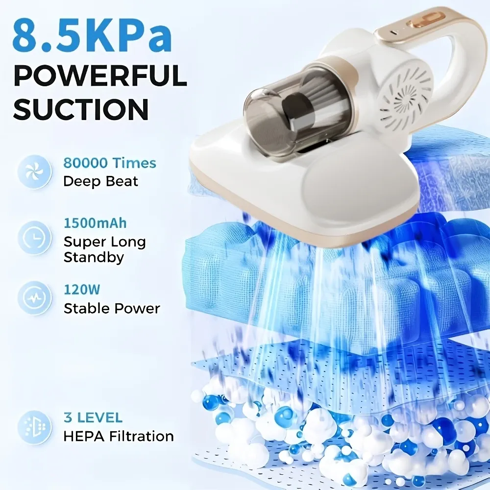Cordless Mite Vacuum UV Sterilizer 8500Pa Suction HEPA Filter Warm Air, Mattress Sofa Pet Bed Dust Mite Remover./purple — image 6