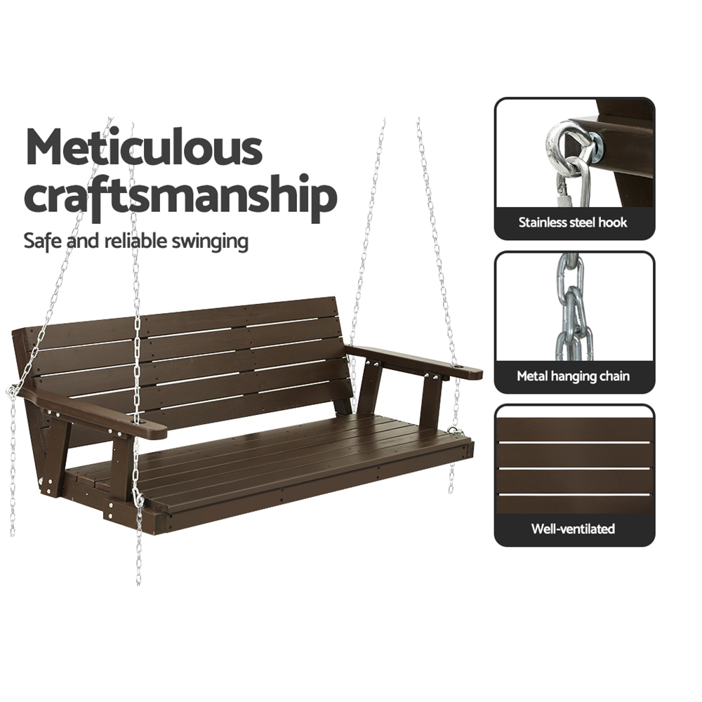 Gardeon Porch Swing Chair with Chain Outdoor Furniture 3 Seater Bench Wooden Brown โ image 5