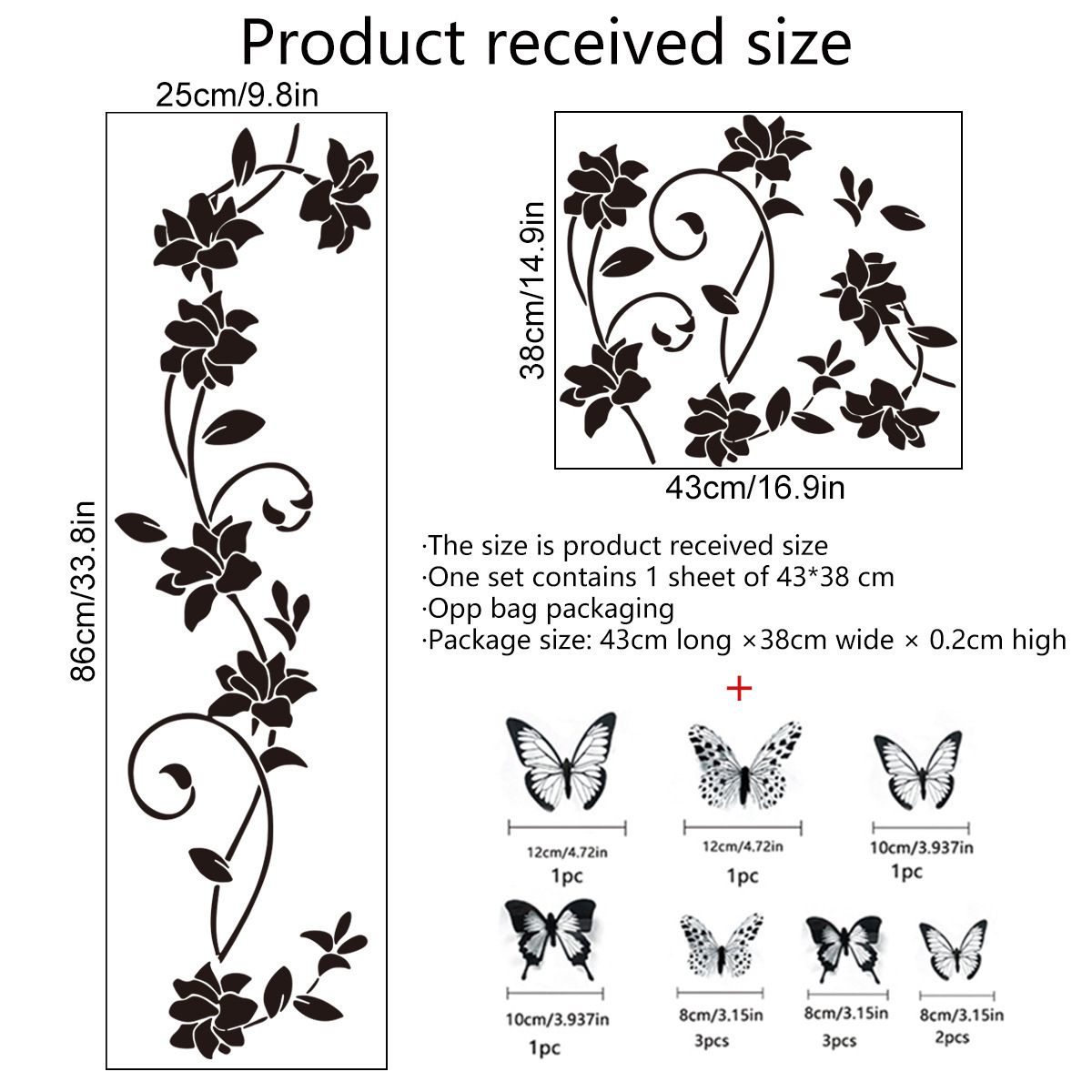 Black Acrylic Mirror Wall Sticker, Flower Vine Decorative Sticker for Home Living Room Bedroom Decor, Wall Sticky Decoration — image 5