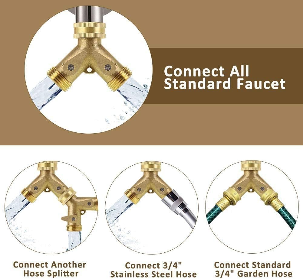 2 Way Heavy Duty Brass Garden Hose Connector Tap Splitter for Lawn and Garden - Outlet Splitter, Hose Spigot Adapter with 2 Valves, Plus 4 Extra Rubber Washers — image 6