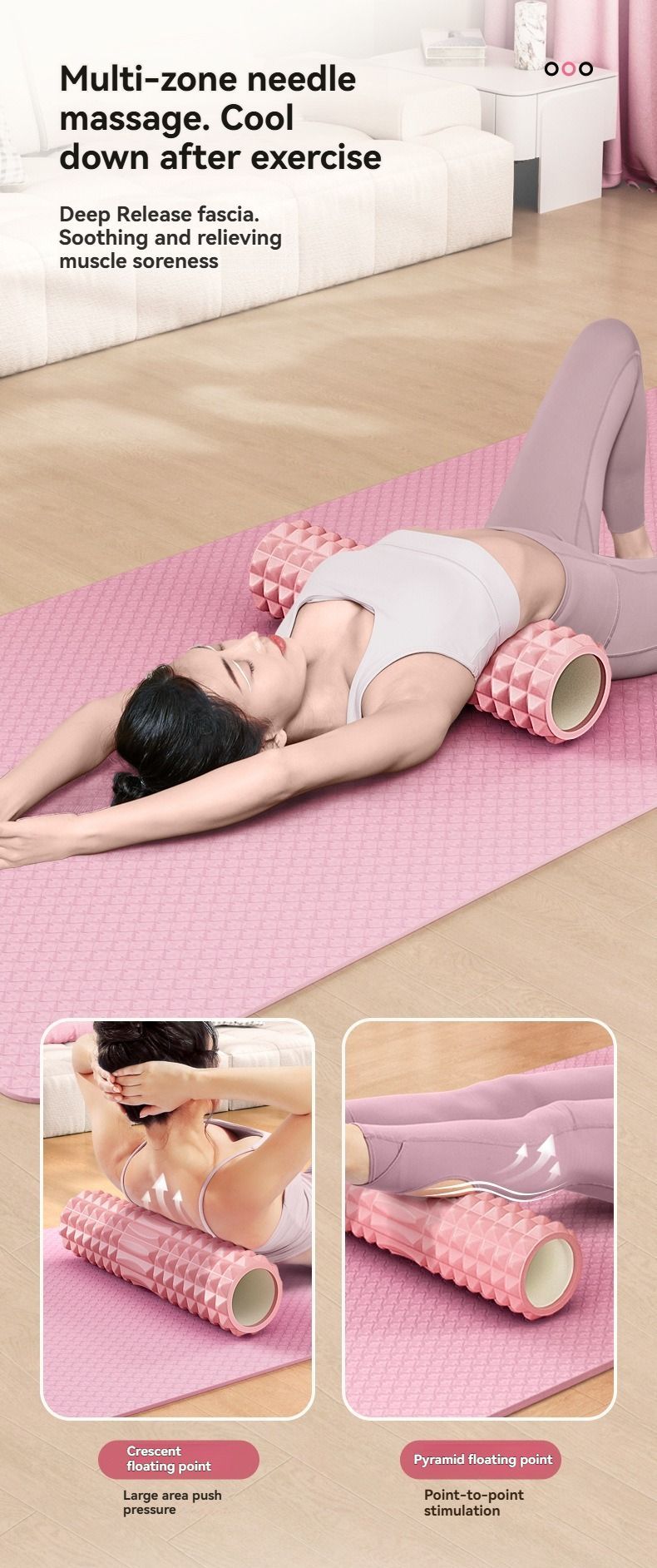 Foam Massage Roller Medium Firmness Roller Deep Tissue Massage Roller Neck - Pink - Size 8-30cm — image 6