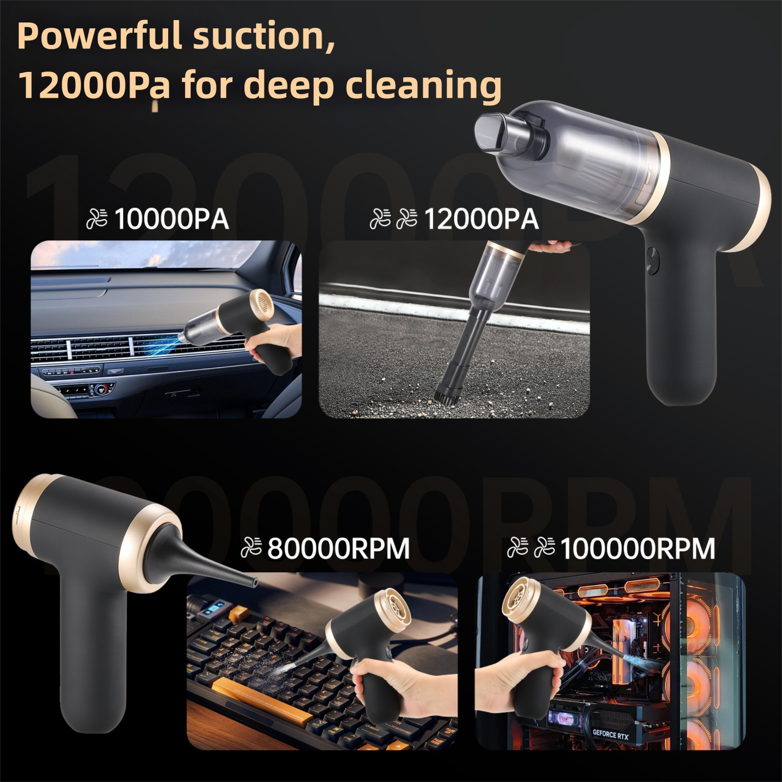 Black Portable 2-in-1 Cordless Vacuum Duster Kit with 2 Attachments — image 4