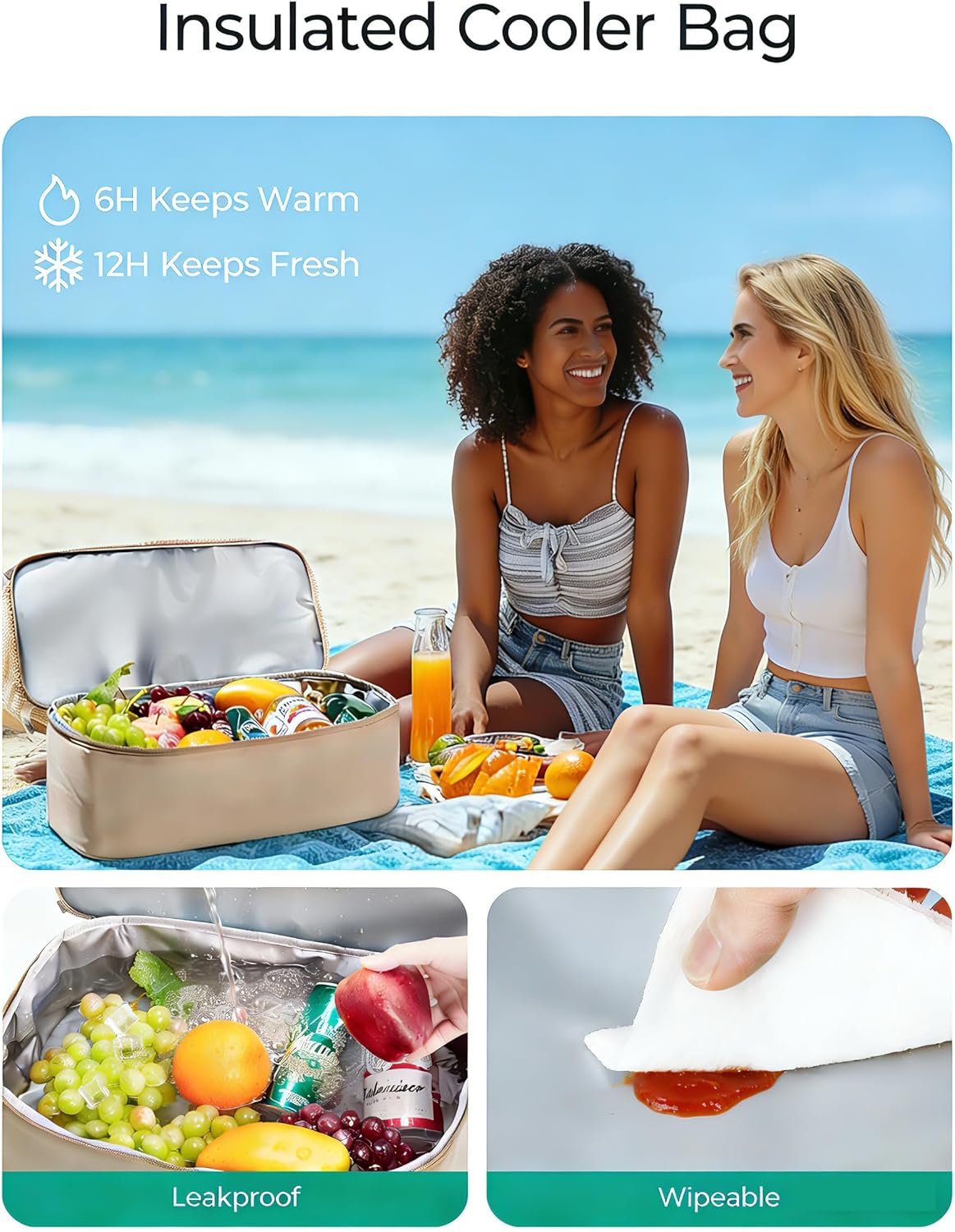 Beach Bag for Women, Mesh Tote Bags with Zipper, Sandproof Vacation Essentials with Cooler for Swim Cruise Pool โ image 3