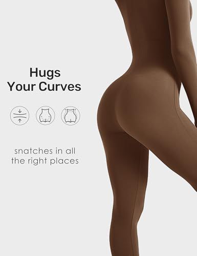Long-Sleeve Zip-Up Bodycon Jumpsuit for Yoga, Workouts, and Casual Everyday Wear, M (Brown) — image 4