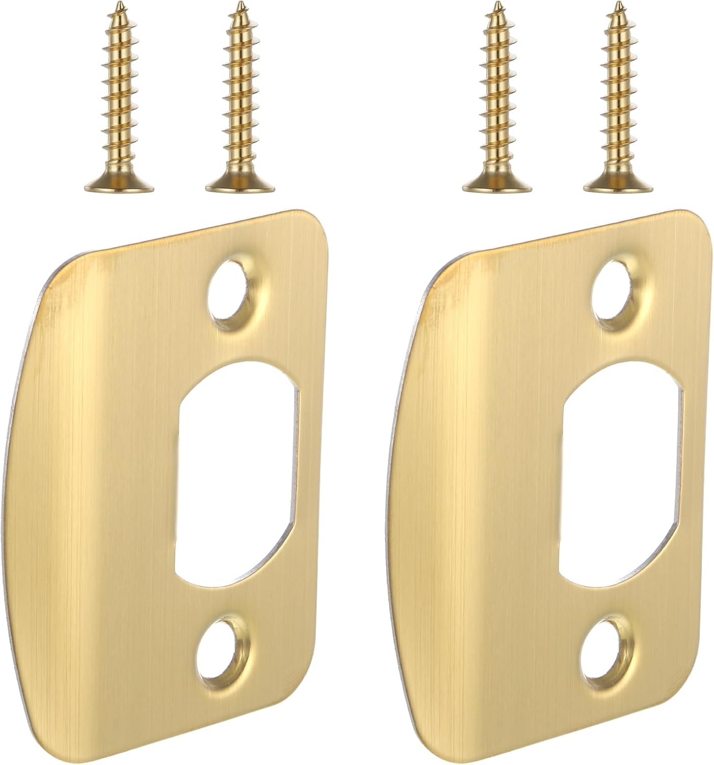 Door Strike Plate 2-1/4"x1-3/4", 2 Pcs Universal Round Corner Design Gold Stainless Steel Construction Extended Lip Door Latch Plates Hardware with 4 Pcs 0.8"