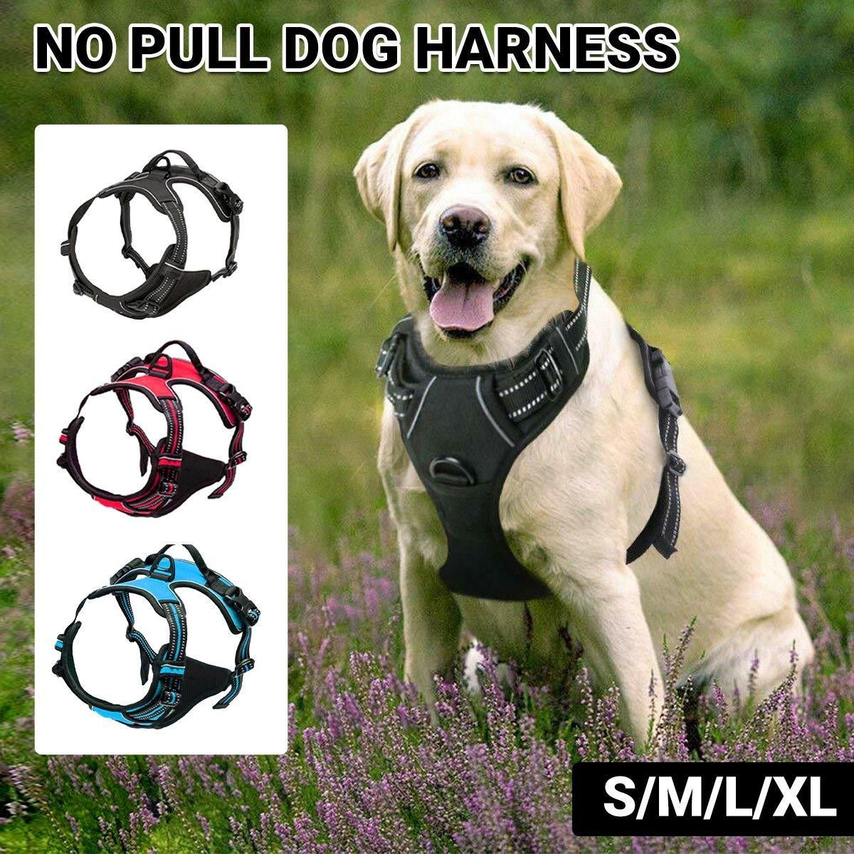 Adjustable No-Pull Dog Harness Vest S-XL Reflective Pet Training Outdoor Handle - Red-M — image 2