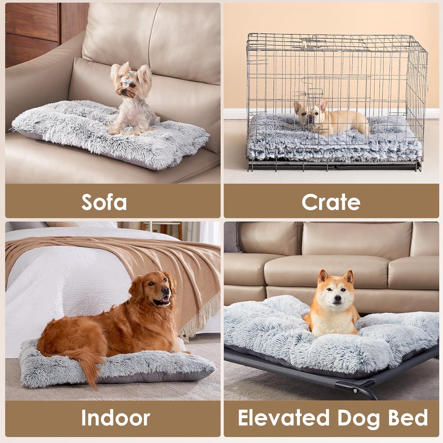 95 x 65 CM Winter Long Plush Dog Bed for Large Dogs - 10CM Thickened Fluffy Faux Fur Pad - Calming Anti Anxiety Pet Cushion with Non-Slip Bottom, Removable & โ image 5
