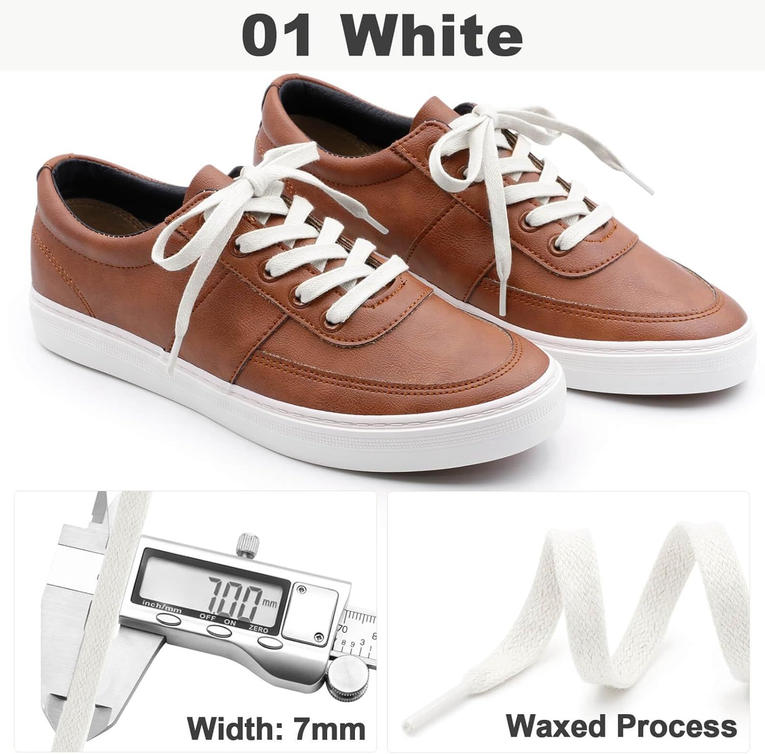 lat Waxed Cotton Shoelaces: Wax Shoe Laces or Sneakers Boot 2 Pair โ image 3