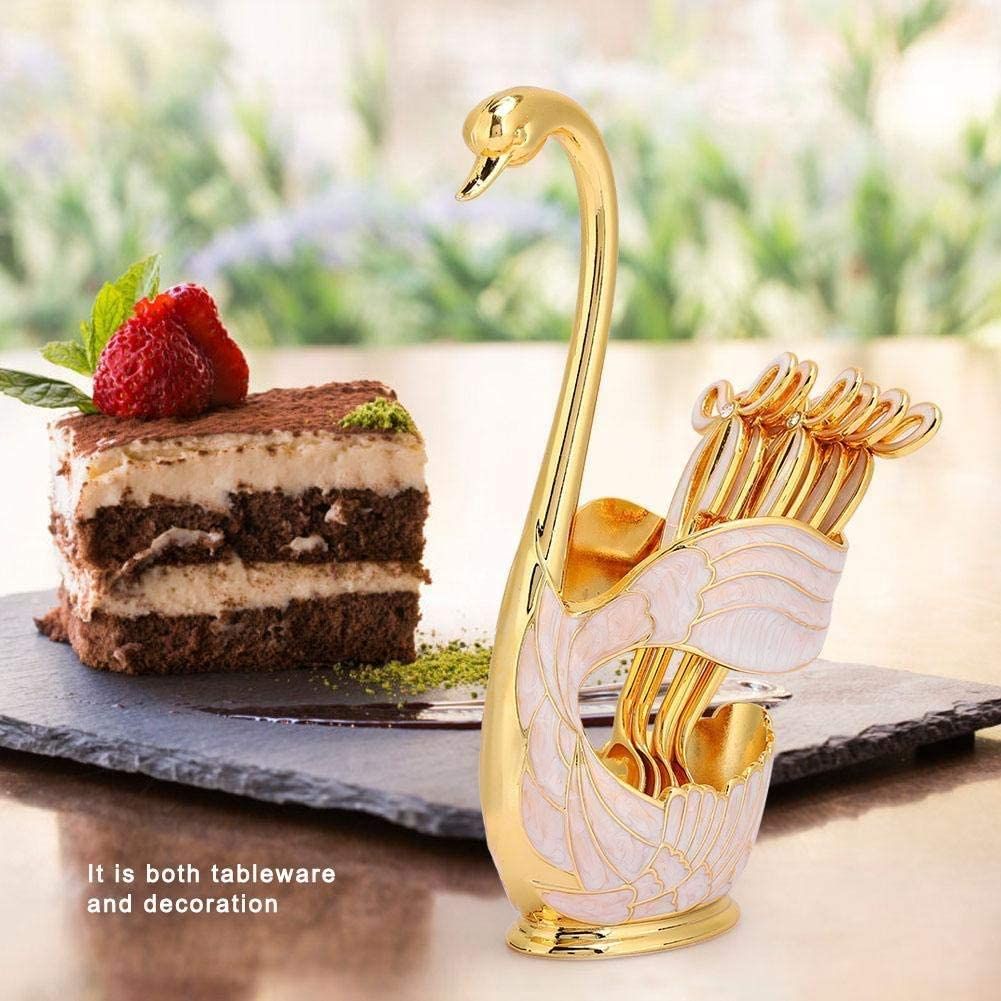 Fruit Dessert Flatware Swan Base Holder Metal Coffee Spoon Organizer with 6pcs Coffee Dessert Sugar Ice Cream Spoons (Gold) โ image 3