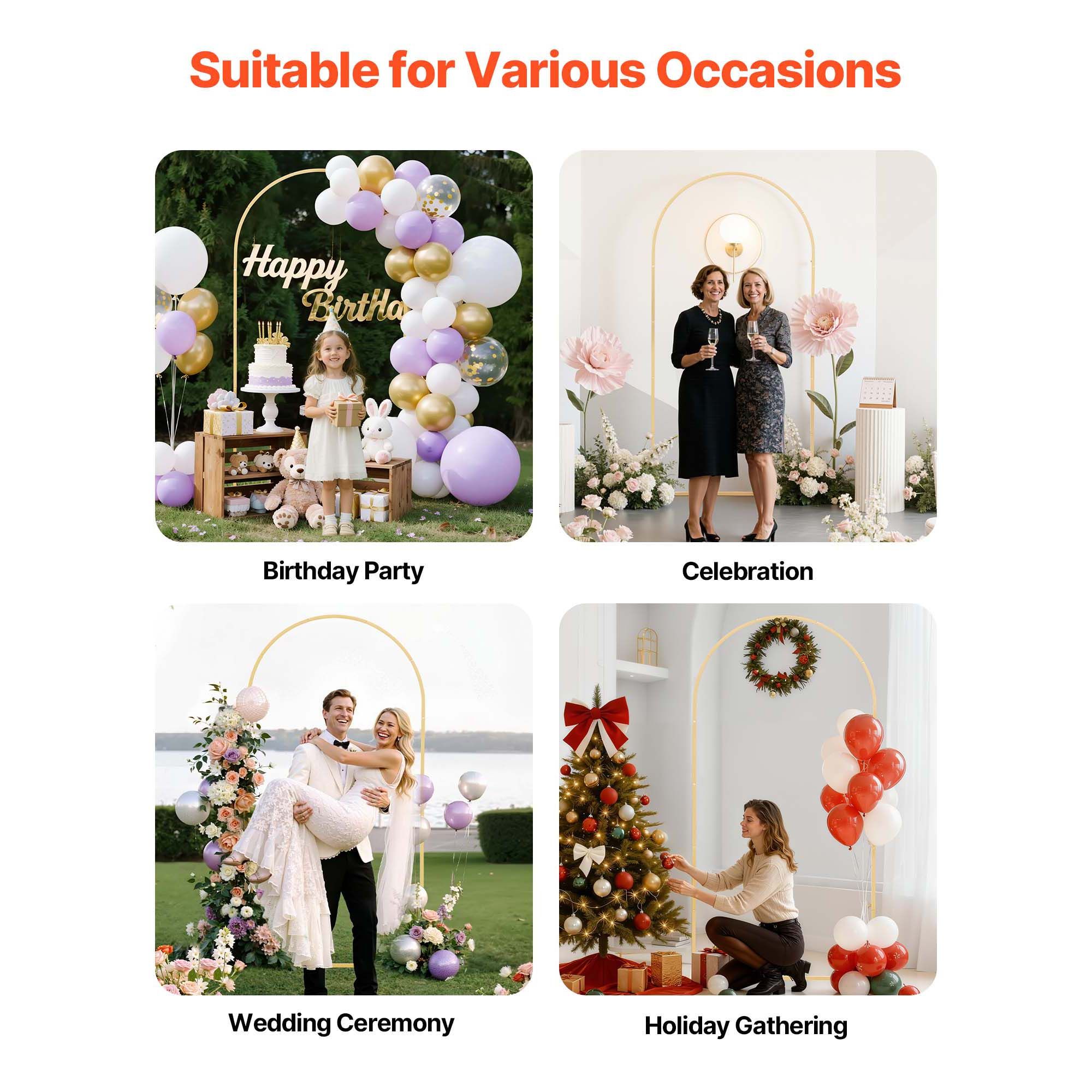 Arch Backdrop Stand, 2 × 1 m, Stable Structure, Easy Assembly, 1 Set Gold Metal Arch Backdrop Stand for Wedding, Birthday Party, Graduation, Holiday — image 6