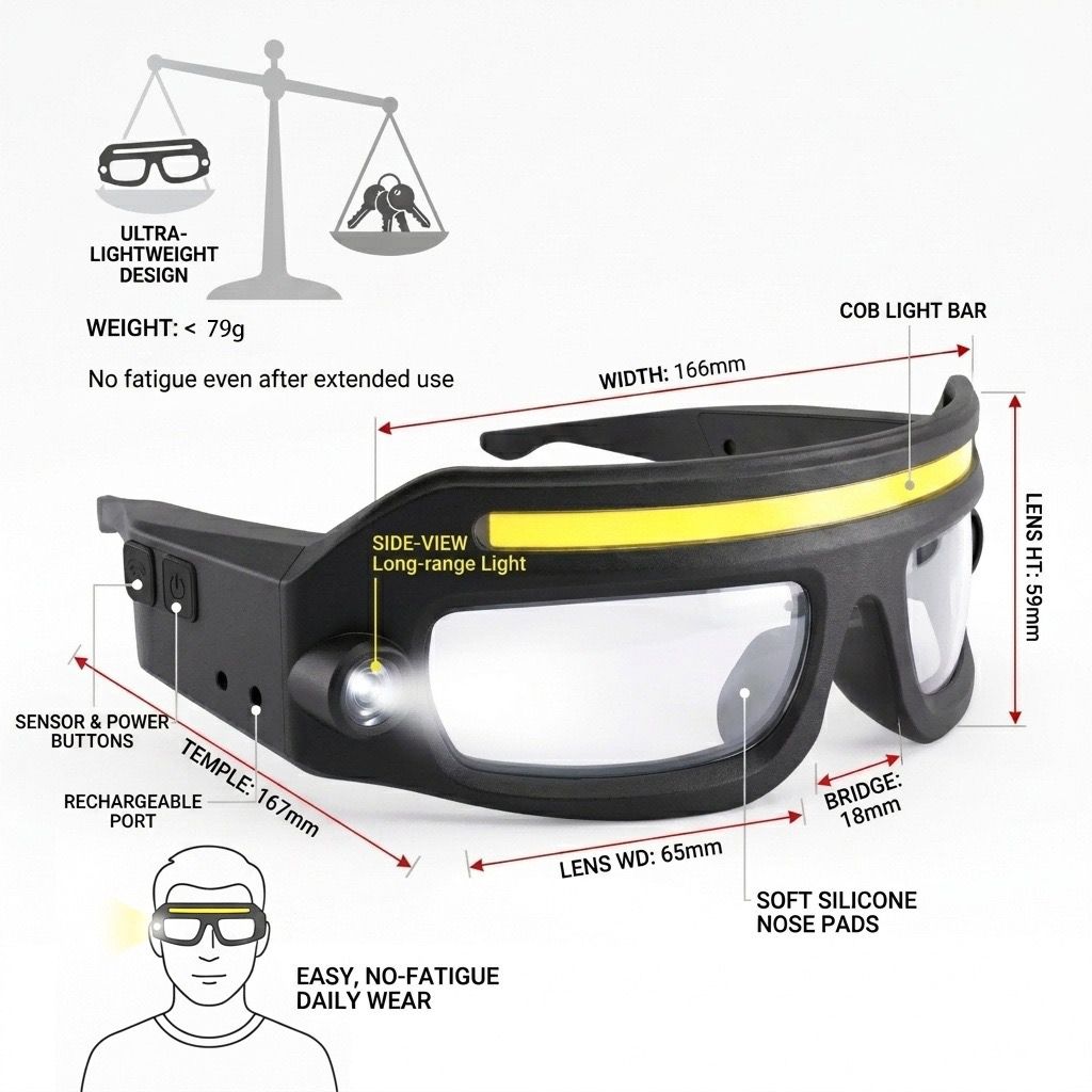 Smart Sensor Eyewear Light with COB Flood & Spot Beam, Rechargeable Headlamp Glasses for Night Running, Cycling, Hiking, and Low-Light Work – Gesture — image 2