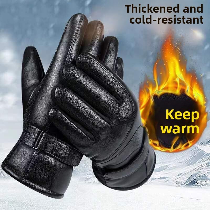 Men's Black Winter Gloves Thick Fleece Lined Warm for Outdoor Cycling Skiing — image 3