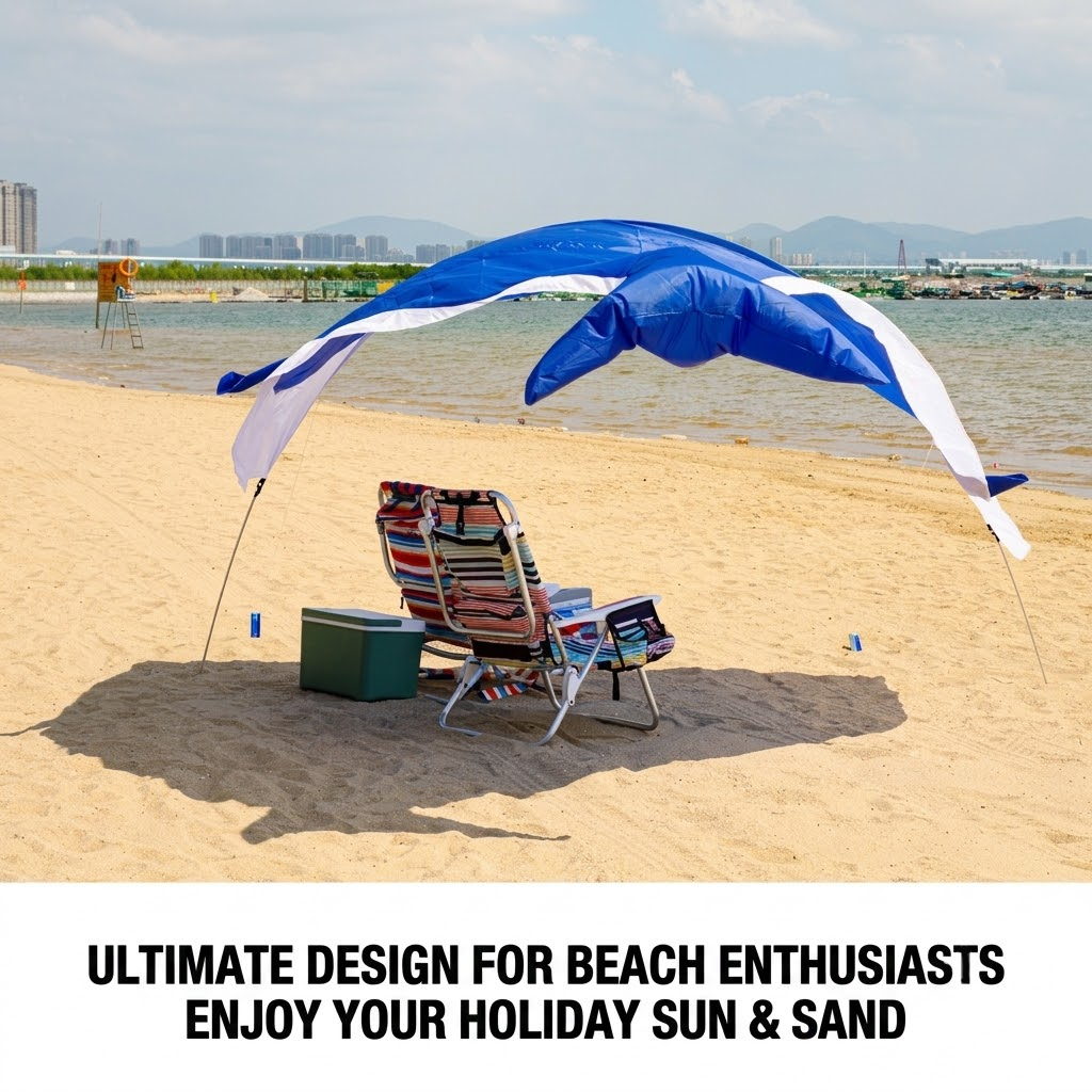 Whale-Shaped Beach Wind Shelter – Ultra-Light 1 kg Portable Sun Shade Tent, Spacious for 2-3 People, Quick Setup Open Design for Seaside Relaxation and Family — image 5