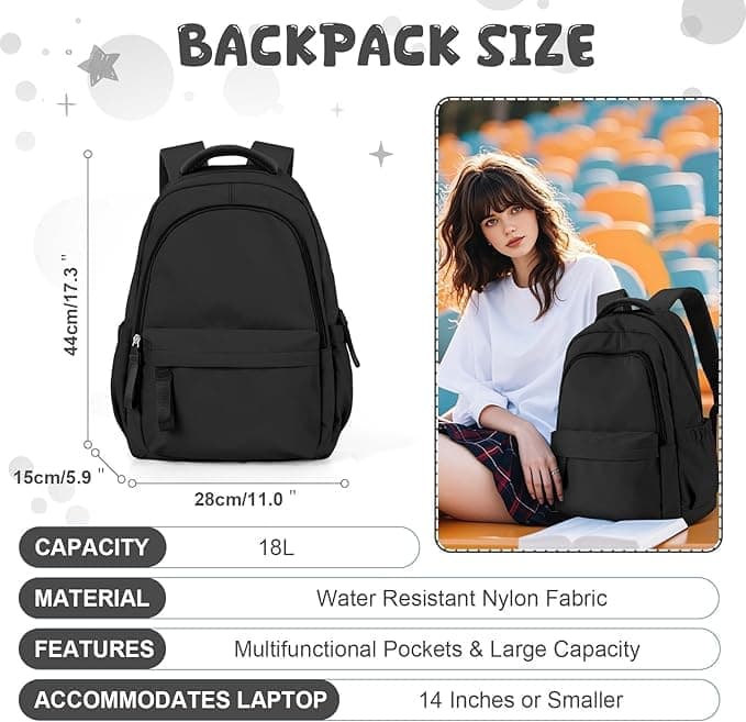 14-inch Waterproof Lightweight Laptop Backpack for School and University, Light Blue — image 3