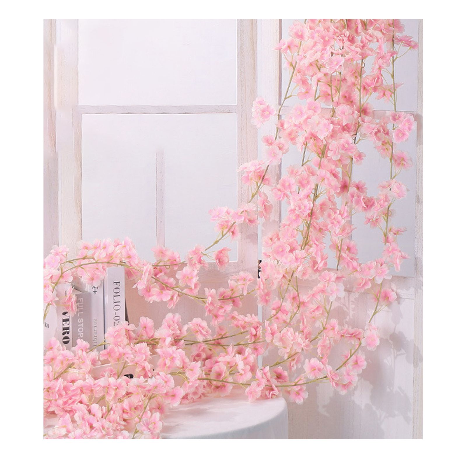 Artificial Flower Rattan Single 1.8m 135pcs Flowers Head Vivid Decorative Silk Plastic Hanging Fake Rattan for Decoration Flesh Pink — image 5