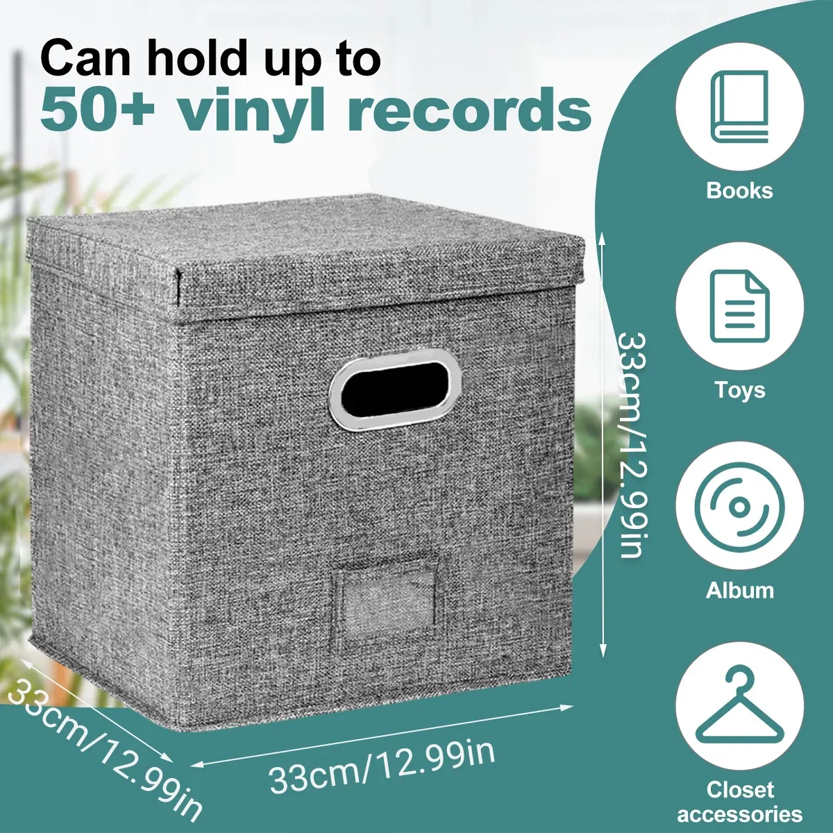 Linen Fabric Vinyl Record Storage Box Foldable With Lid Included Dustproof โ image 3