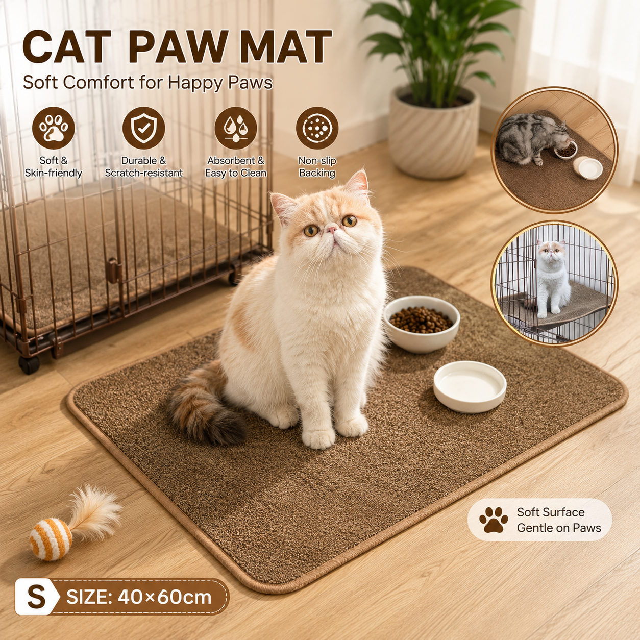 Brown S size 40*60cm Soft Cat Scratching Mat & Lounge Bed โ Durable Furniture Protector Rug, Washable Scratch Pad for Cats and Small Pets