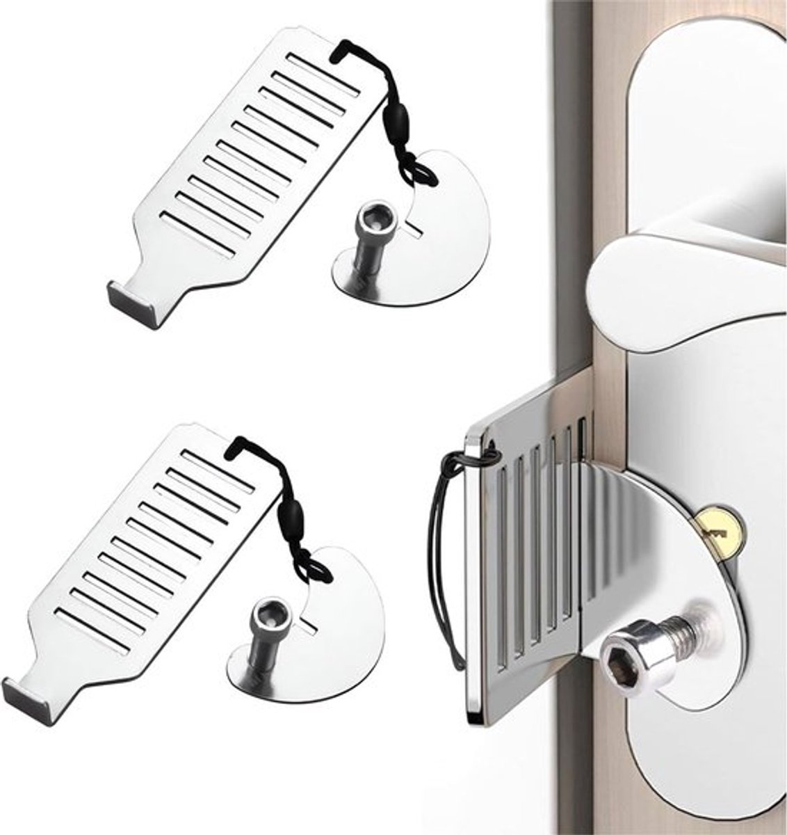 Portable Door Lock - 2 Pieces - Portable Door Lock - Portable Travel Lock - Stainless Steel - Secure - Self-Defense - Travel Lock Door - Door Stopper