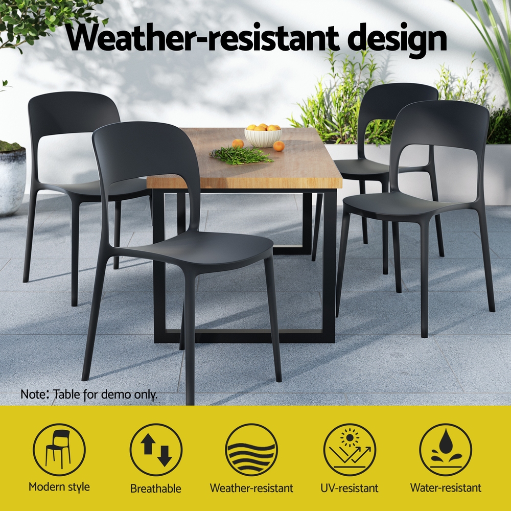 Gardeon 4PC Outdoor Dining Chairs Stackable PP Patio Chair Garden Furniture Black — image 4