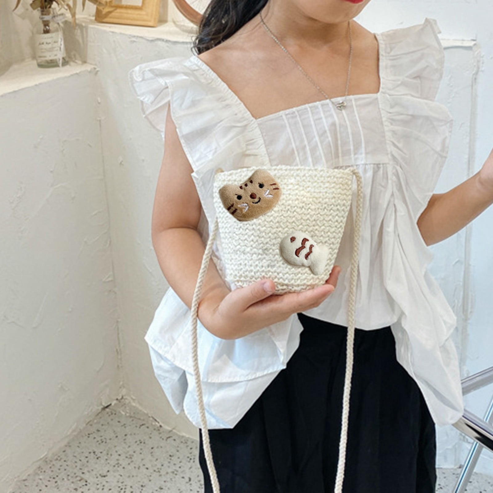 Girls Knitting Bag Straw Handbags for Summer Crossbody Bag Kids Wallet Girls Purse Straw Bag Beach Tote Bag Little Girl Cross Body Purses Summer Beach Bag D — image 6