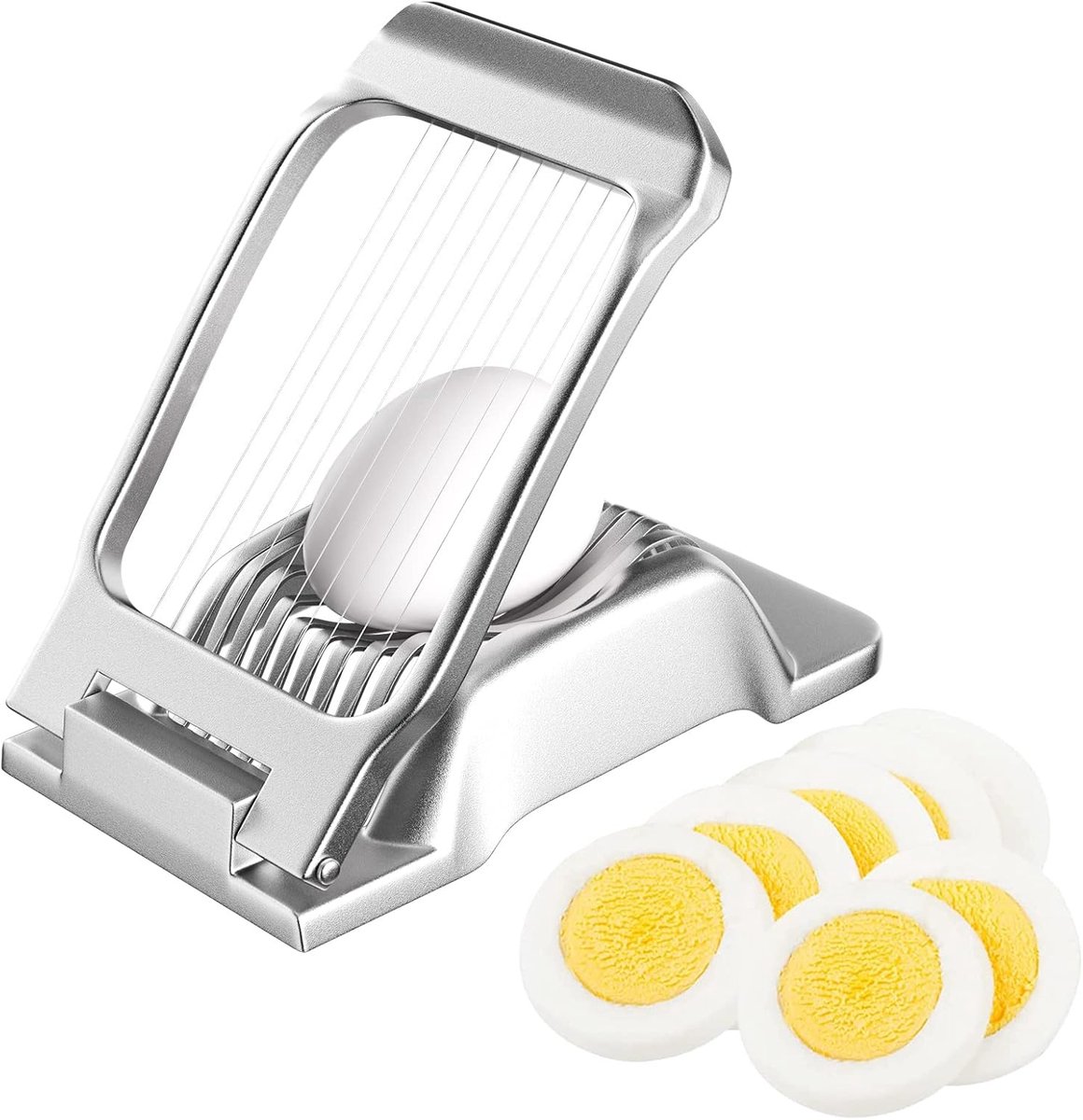 Professional aluminum egg slicer - sturdy and durable - can slice boiled eggs - dishwasher safe - independent and stable tension - suitable for slicing eggs