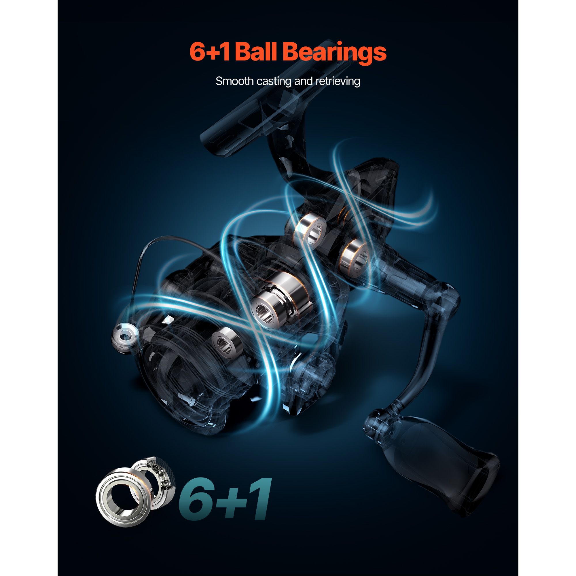 Rod and Fishing Reel Combo, IM6 Fiberglass & Carbon Fiber Spinning Rod and Reel Combo, Bass Fishing Pole with 2m Two-Piece Rods, 6+1 Ball Bearings, Stainless — image 5