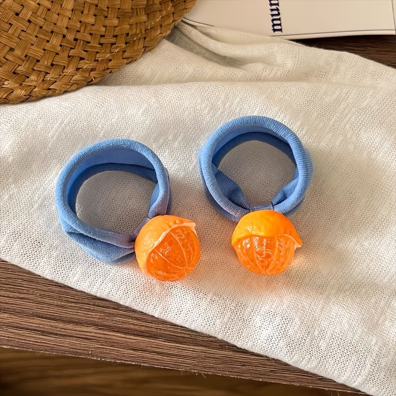 4pcs Fun Realistic Orange Fruit-Shaped Hair Ties, Cute Elastic Hair Accessories for Women's Ponytails Hair Rope — image 4