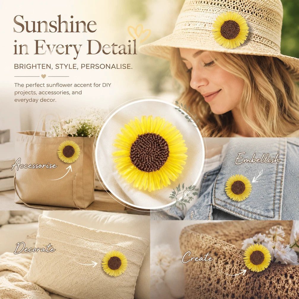 Ginger Yellow Boho Artificial Sunflower Daisy Clothing Ornament Set of 8 — image 3