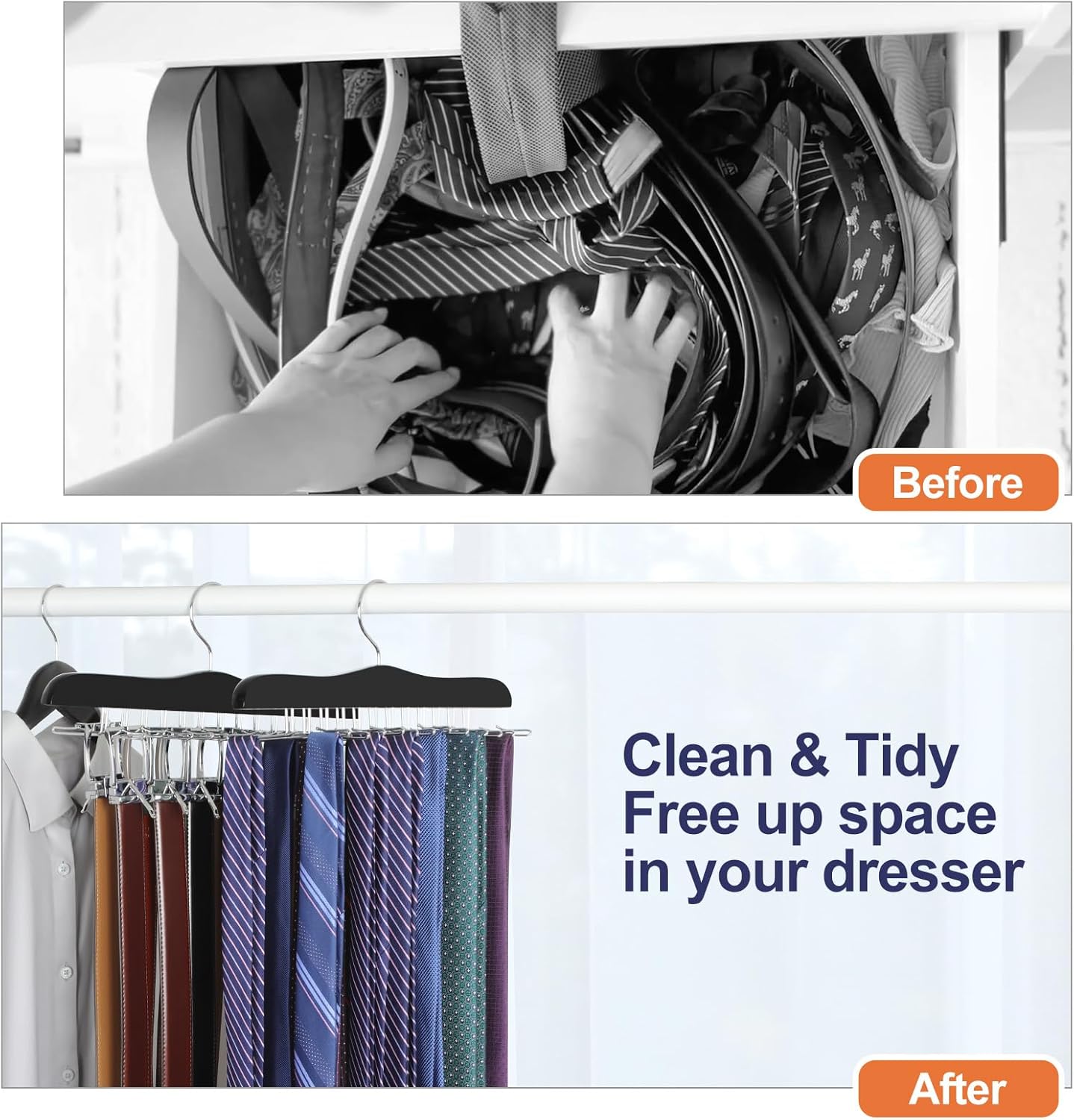 TOPIA HANGER Tie Rack Hanger for Closet, Wooden Tie Organizer for Men with 24 Folding Hooks, Space Saving Necktie Holder for Storage and Display Bra, Tank Top — image 4