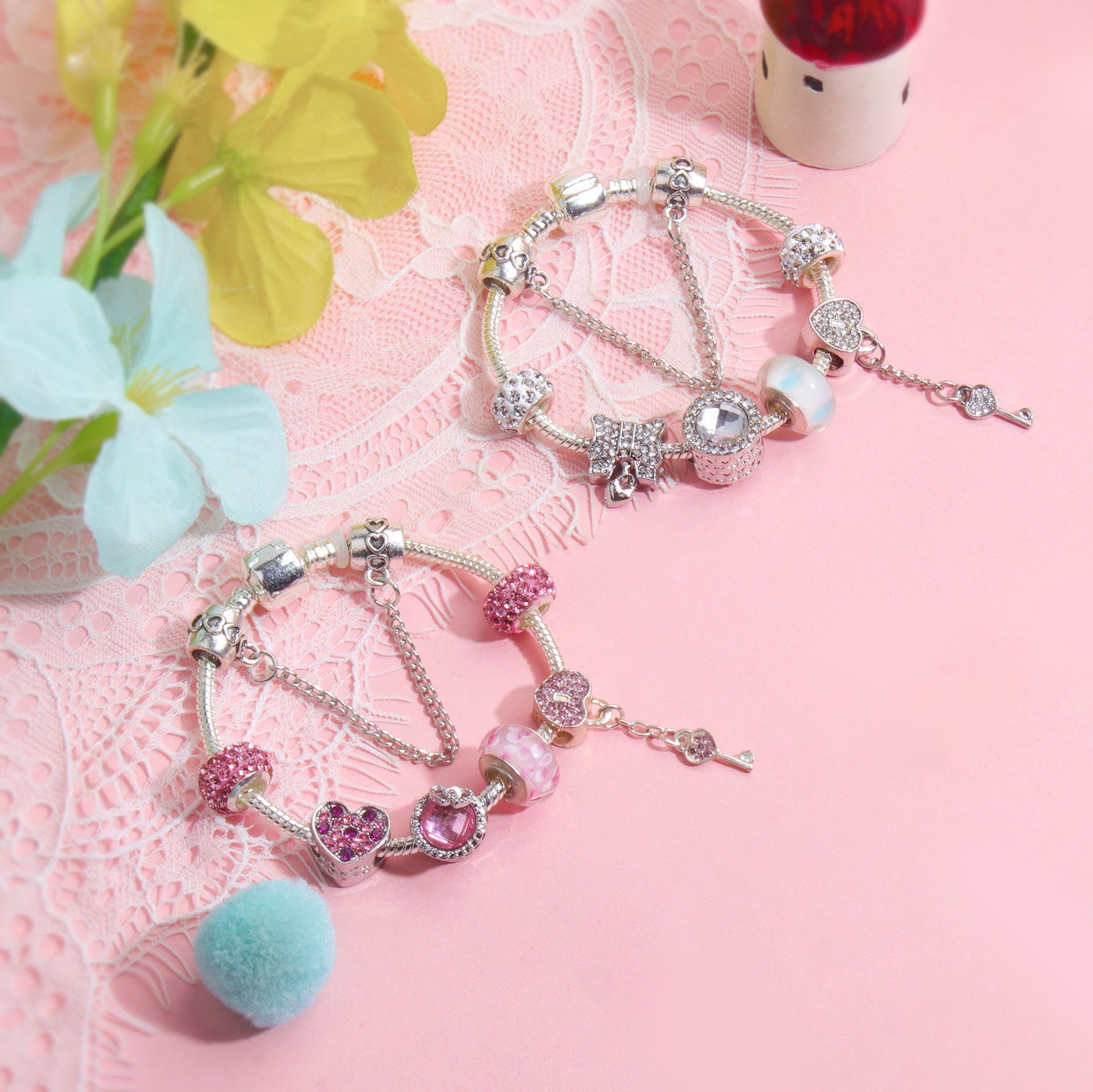 Classic Rhinestone-Inlaid Glass Bead Dreamcatcher Bracelet(pink-20cm) โ image 4