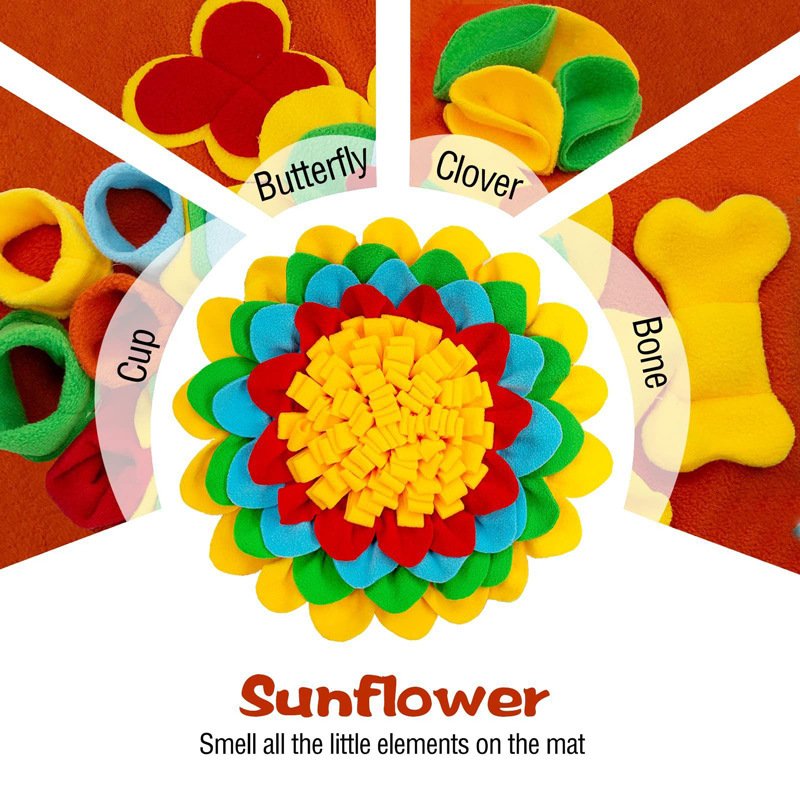 Yellow-Green 50x50CM Soft Dog Sniffing Mat with Colorful Floral & Bone - Pet Stress Relief & Slow Feeding Mat & Enrichment Blanket — image 2