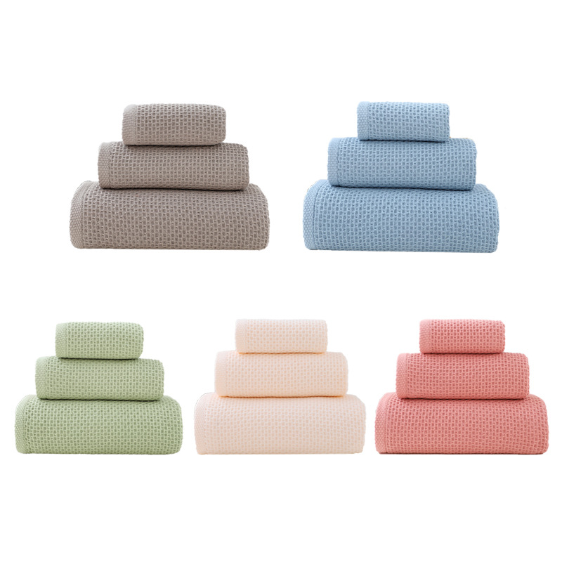 Brown Premium 3-Piece Waffle Weave Cotton Towel Set - Lightweight, Quick-Dry & Absorbent - Bath, Hand, Face Cloth โ image 2