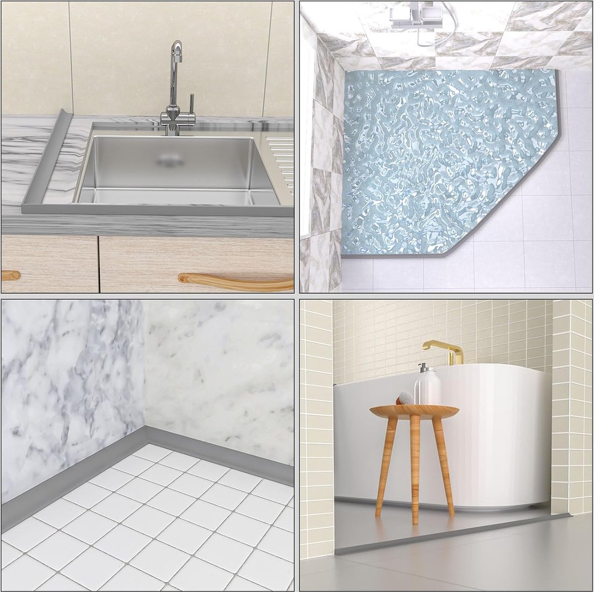 Water Threshold 200cm Grey - Shower Thresholds - Self-Adhesive Shower Water Barrier - Compact - Sanitary Water Stopper - Shower Threshold - Water Stopper — image 5