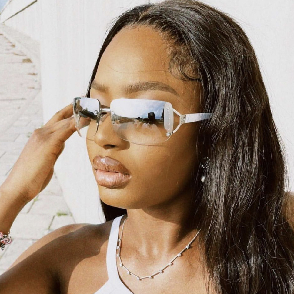 Y2K Rimless Butterfly UV400 Sunglasses for Women(White/Silver Mirror) - Bling Rhinestone Square Frameless, Sweet & Cool Fashion — image 4