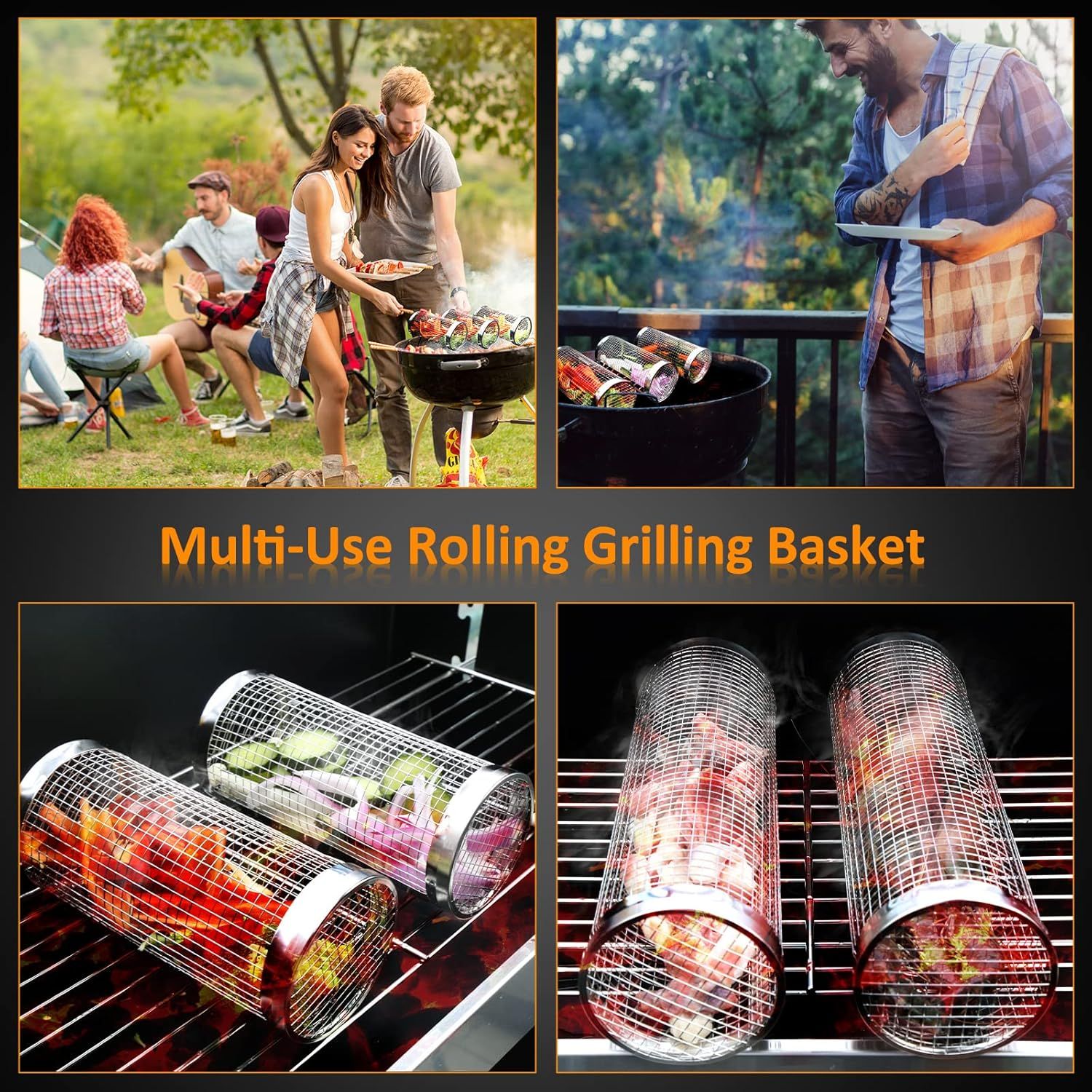 2PCS Rolling Grill Baskets for Outdoor Grill, Egg Accessories-Set Includes Fork, Hook, and Oil Brush-304g Stainless Steel-Perfect Gifts for Dad, Camping Must — image 4