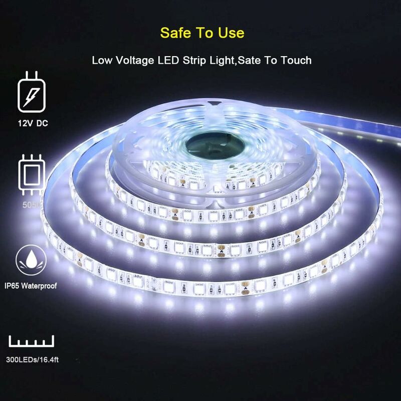12V LED Strip Light Cool White 6500K, 5 Meters Flexible 300 LEDs 5050 Smd Ip65 Waterproof LED Strip [Energy Class A] — image 2