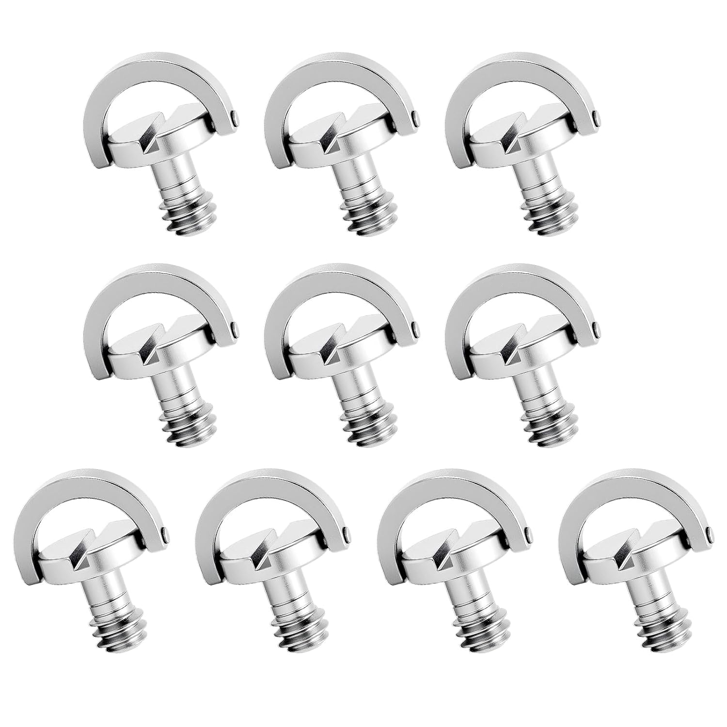10 Pack Stainless Steel D Ring Screw Hinged Holder, 1/4"-20 Ring Camera Screws Tripod Camera Fixing Screwsfor Selfie Sticks, Gimbals, Quick Release Wrist Strap