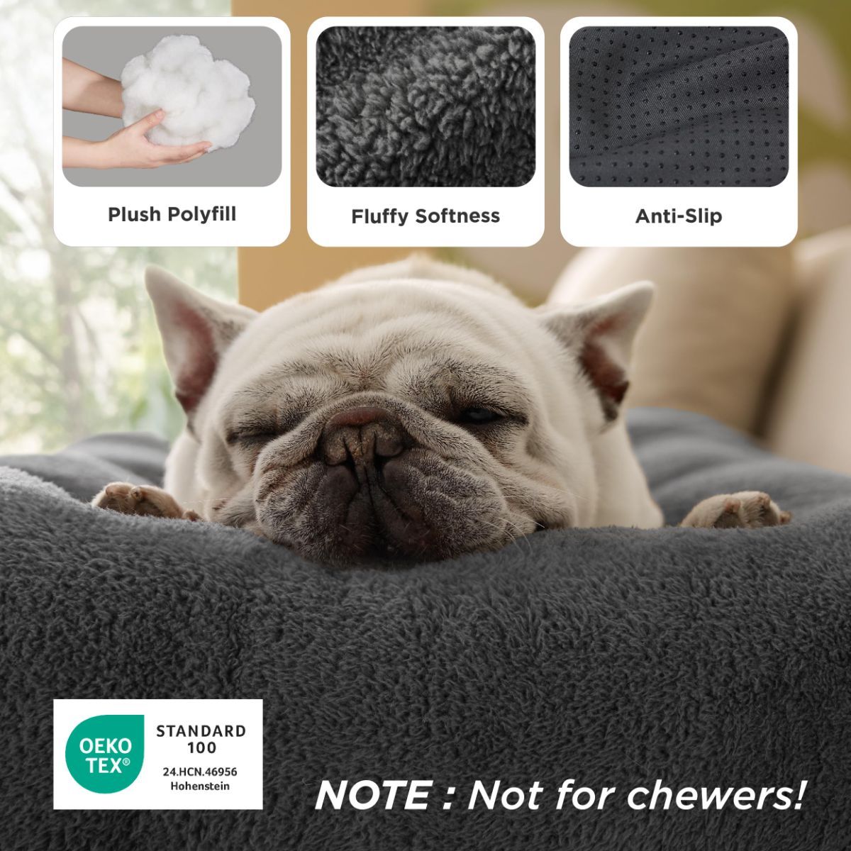 Washable Dog Bed for Crate, Giant Comfort Fluffy Plush Pet Pillow Bed Kennel Pad with Non-Slip Bottom, Machine Washable Pet Sleeping Mat for Jumbo - Gray โ image 3