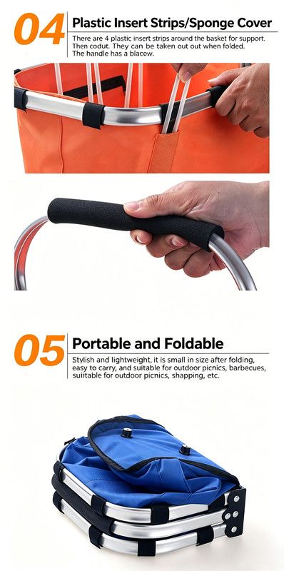 Foldable Picnic Basket Aluminum Frame Waterproof 600D Oxford Red โ image 4