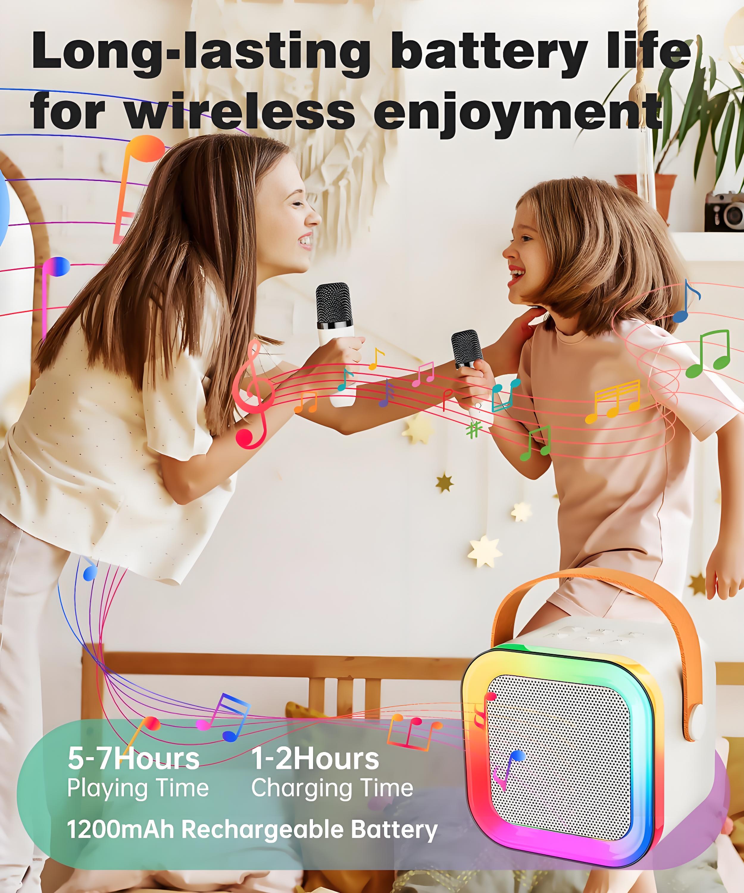 Off-White Mini Karaoke Machine with 2 Wireless Microphones: Portable Bluetooth Speaker for Kids & Adults, Ideal Gift for All Occasions — image 5