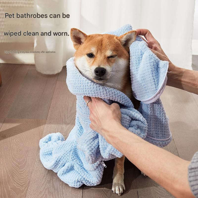 Pet Wearable Bathrobe Towel (Size S) - Quick-drying, absorbent full-body cover with hood and zipper, suitable for dog and cat grooming — image 6