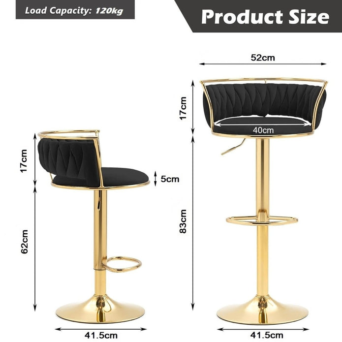 SERENITà Golden Swivel Upholstered Velvet Adjustable Height Counter Stool with Metal Frame Black (Set of 2) — image 6