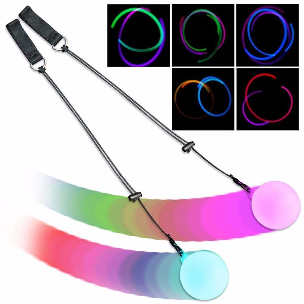 Soft Spinning Glow Poi for Beginner Kids and Professional Rainbow Fade and High Strobe Spinning LED Glow Toy Light Up Balls 2pcs โ image 4