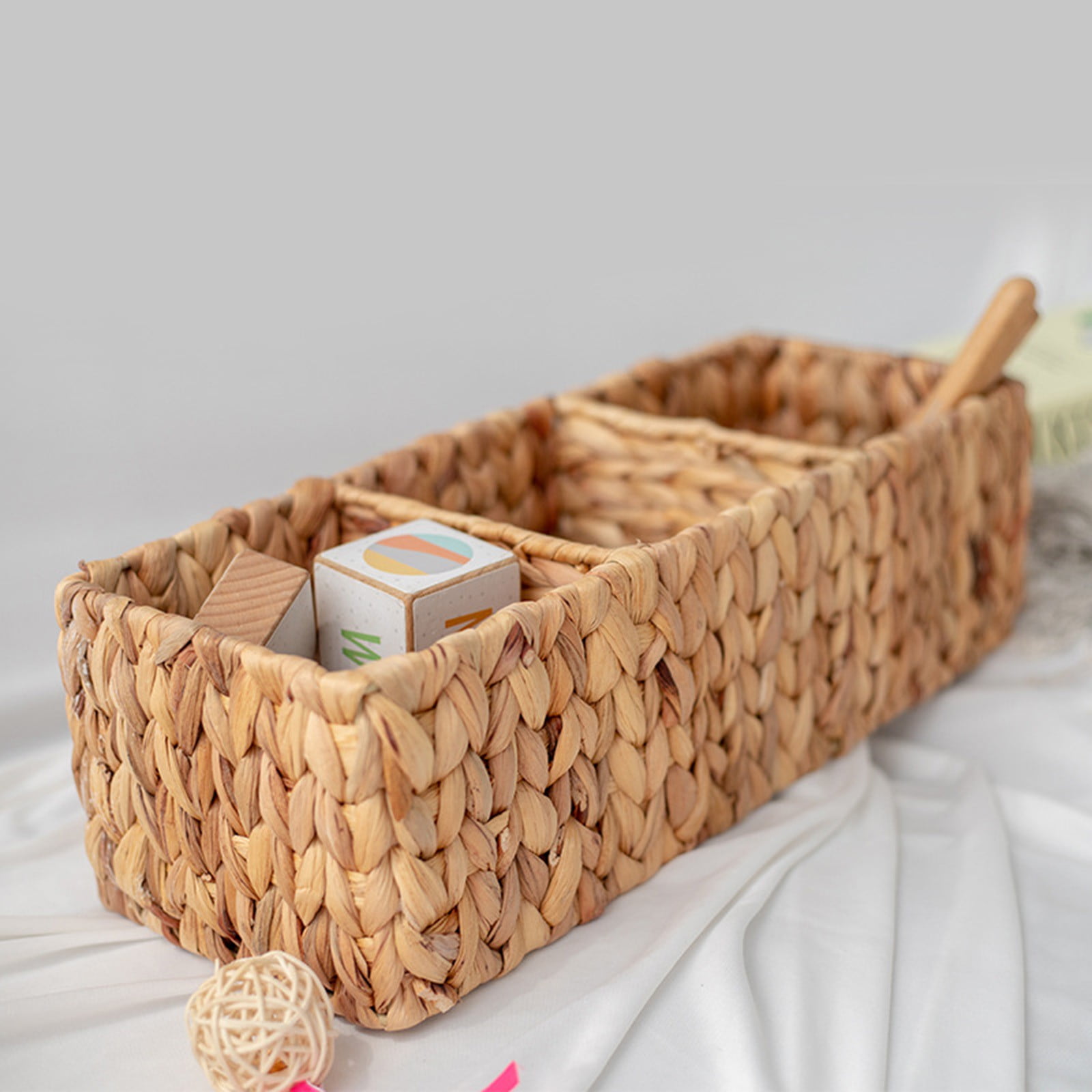 Cotton Rope Storage Basket with PU Leather Handles, Woven Organiser for Toys, Laundry, Blankets, 43 × 17 × 13 cm, Khaki — image 5