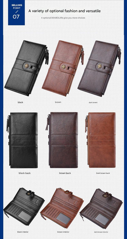 Black Men's Vintage PU Leather Long Wallet - High Capacity Dual Zipper Clutch with Phone & Card Slots — image 3