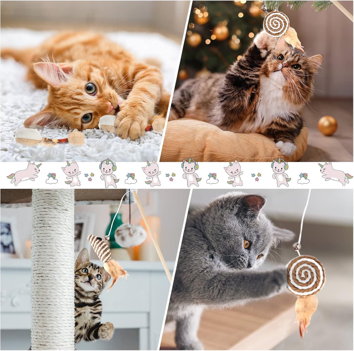 2 interactive cat tease sticks - cat stick toy set - cute paper balls and paper circles - attract your cat's attention — image 4