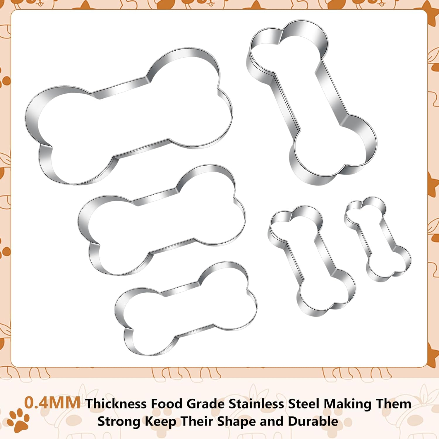 Dog treats Cutters Set 6 Pieces Dog Cookie Cutter sets Different Sizes Mini Small Medium Big Cut Out for Homemade Treats and Baking — image 5