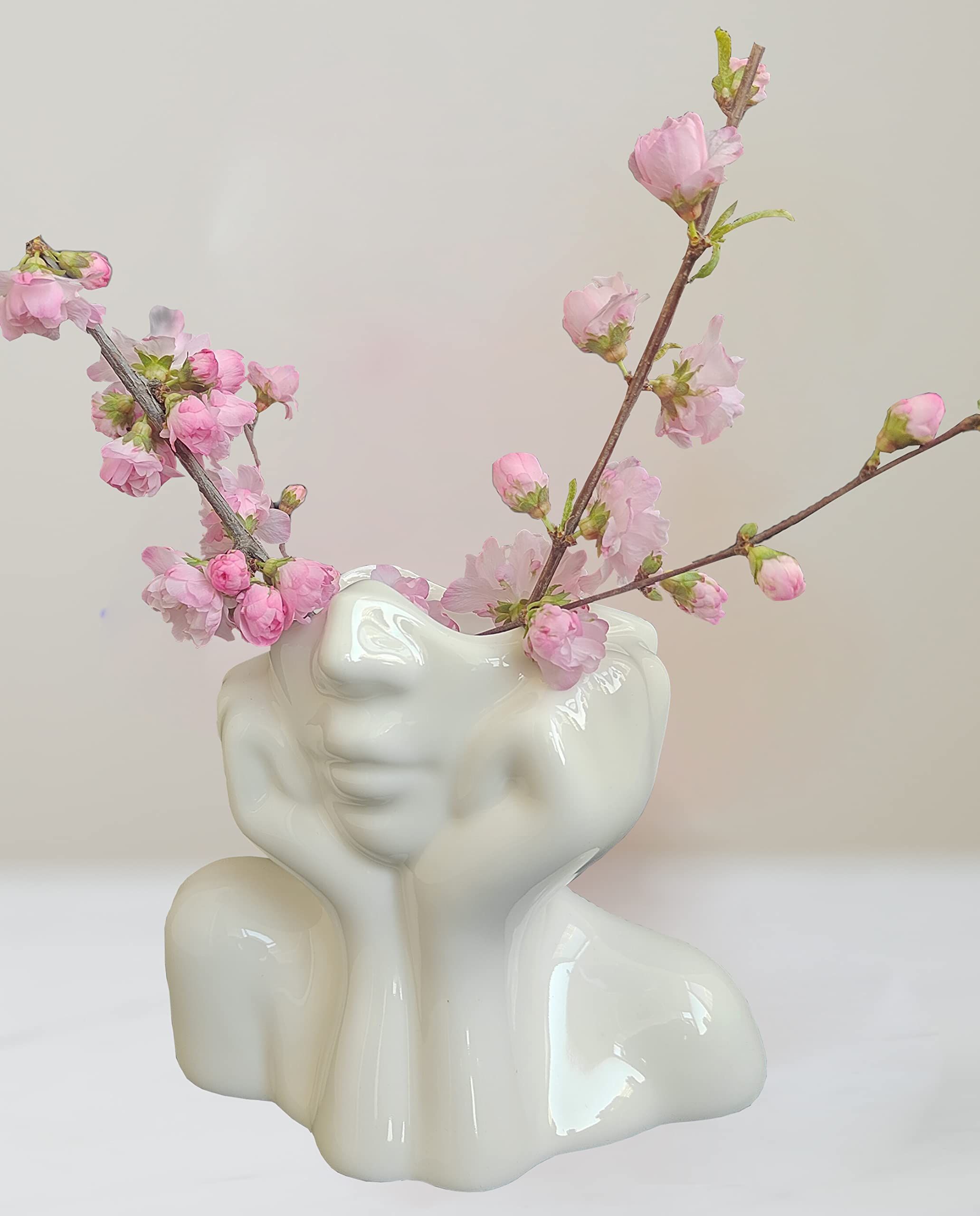 Female Form Ceramic Body Face Art Vase Ideal For Home Office Bookshelf Table Shelf Décor Modern Farmhouse — image 4