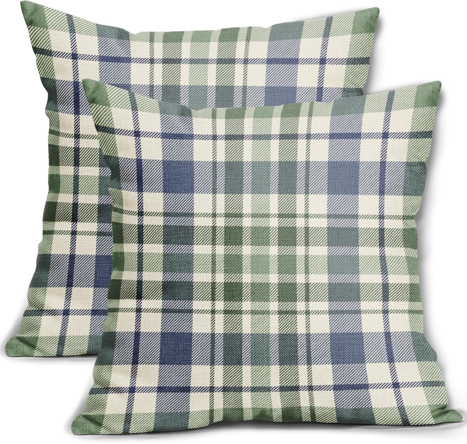 2 Pack Fall Plaid Pillow Covers, Buffalo Tartan Decorative Cushion Cases for Couch, Sofa and Bed, 20 × 20, Blue Green Red