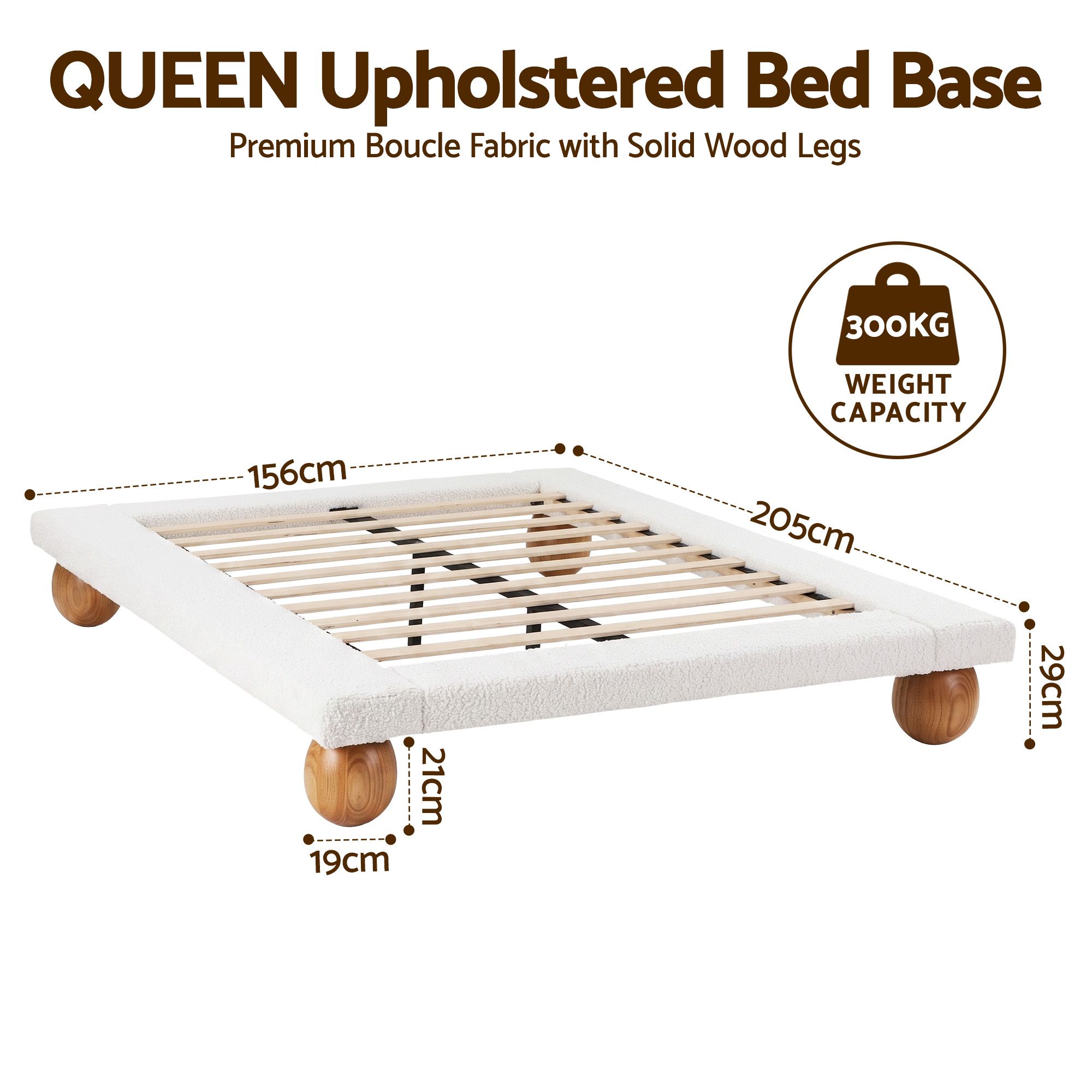 Artiss Queen Bed Frame with Boucle Upholstery and Solid Rubber Wood Legs โ image 2